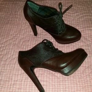 Furry Chocolate Brown Lace Up Heels